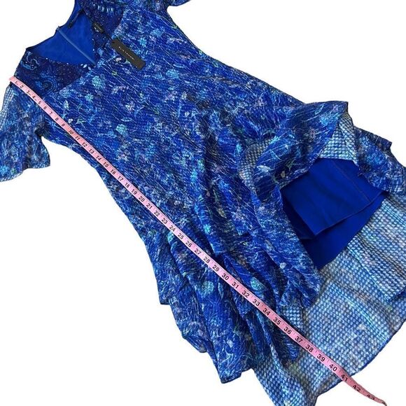 T Tahari Blue Floral Ruffled Cold Shoulder Dress NWT - Picture 11 of 16
